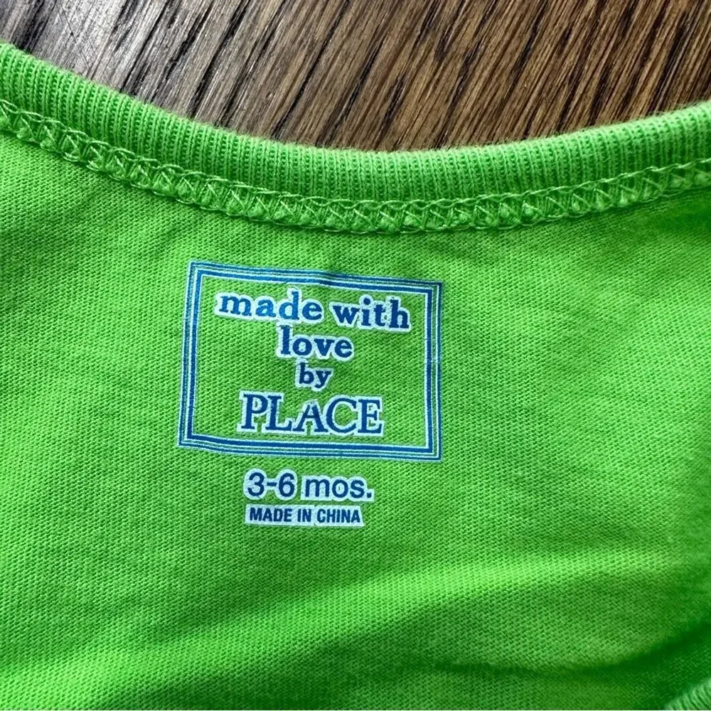 Children’s Place Beach Surf Shack neon green baby bodysuit onesie (0-3M or 3-6M)